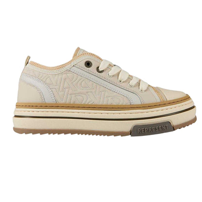 Vintage White - Front - Represent Mens HTN Logo Leather Low Cut Trainers