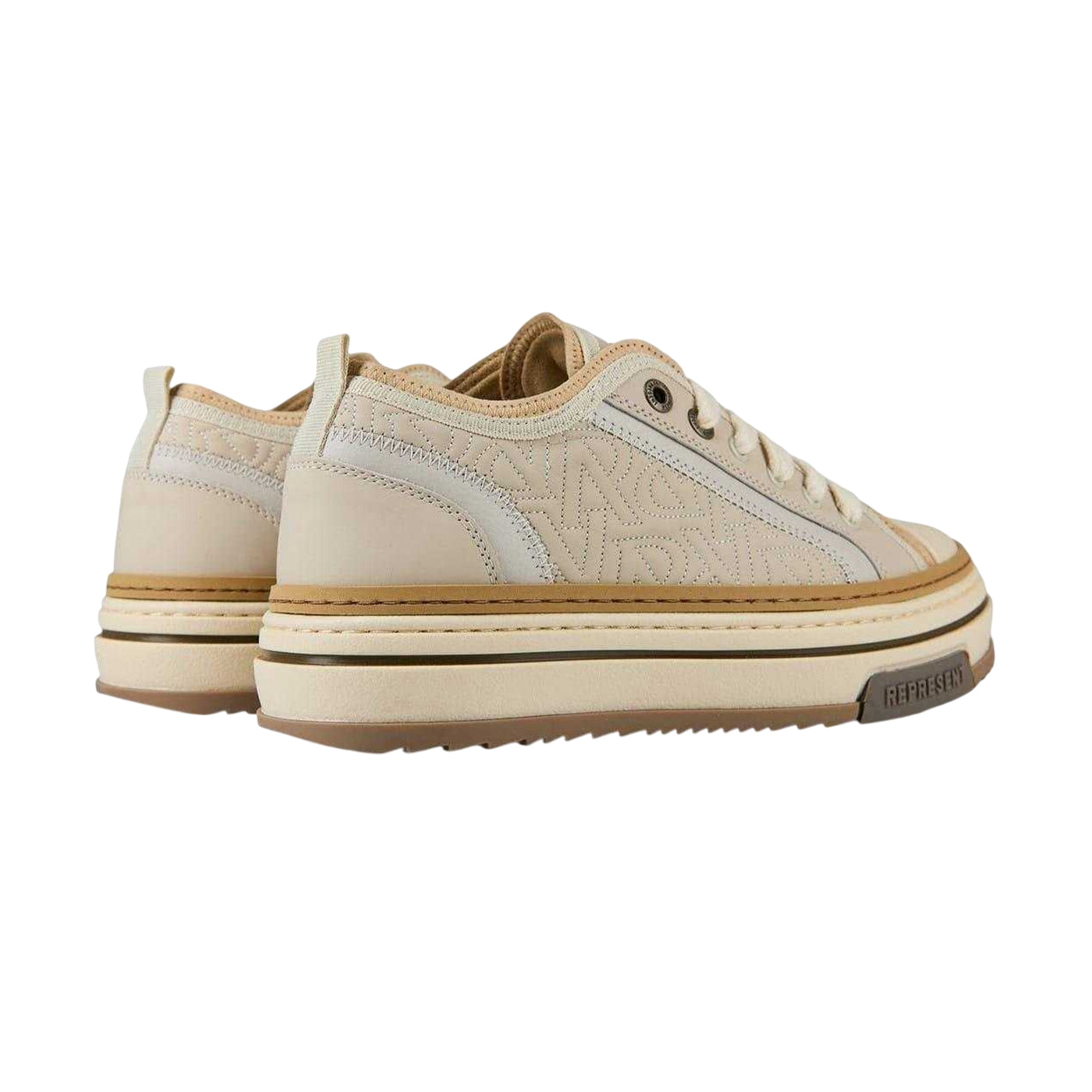 Vintage White - Back - Represent Mens HTN Logo Leather Low Cut Trainers