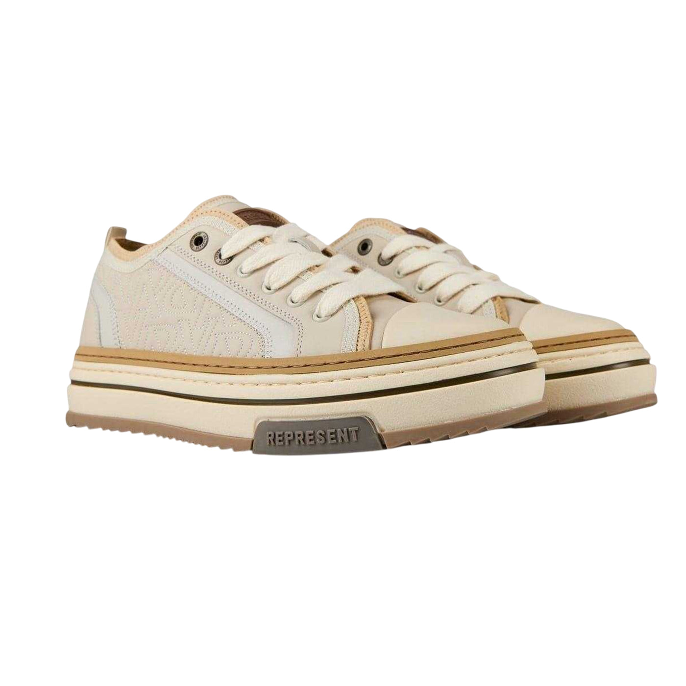 Vintage White - Lifestyle - Represent Mens HTN Logo Leather Low Cut Trainers