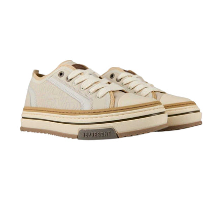 Vintage White - Lifestyle - Represent Mens HTN Logo Leather Low Cut Trainers