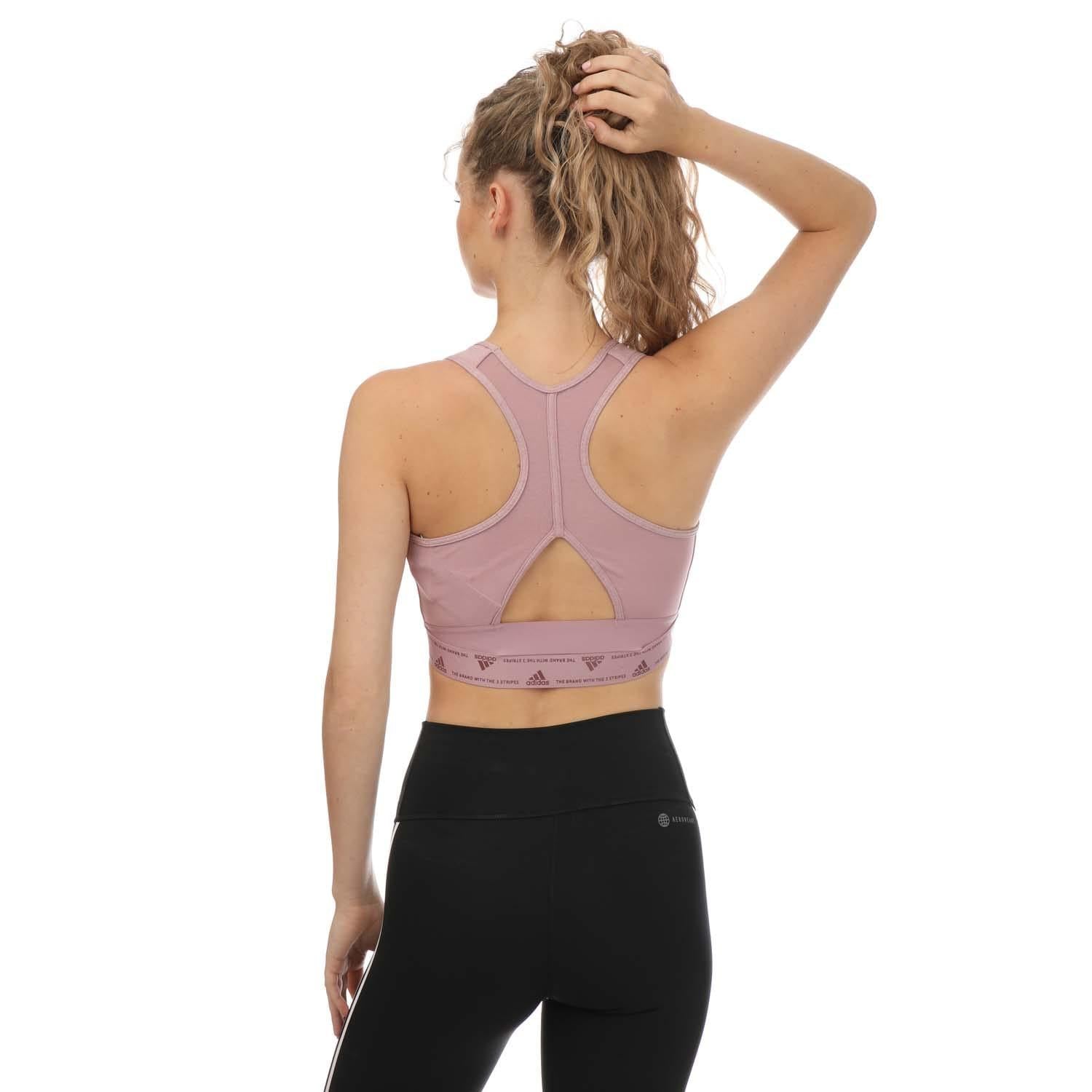 Pink - Back - Adidas Womens-Ladies Powerreact Medium Support Plus Training Sports Bra