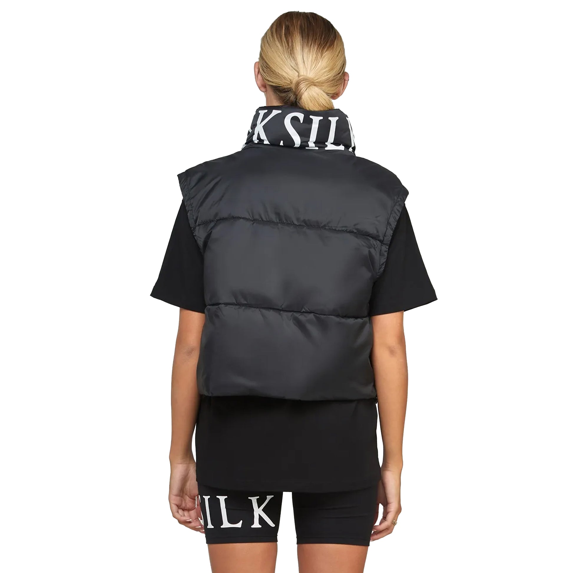 Black - Back - SikSilk Womens-Ladies Cropped Gilet