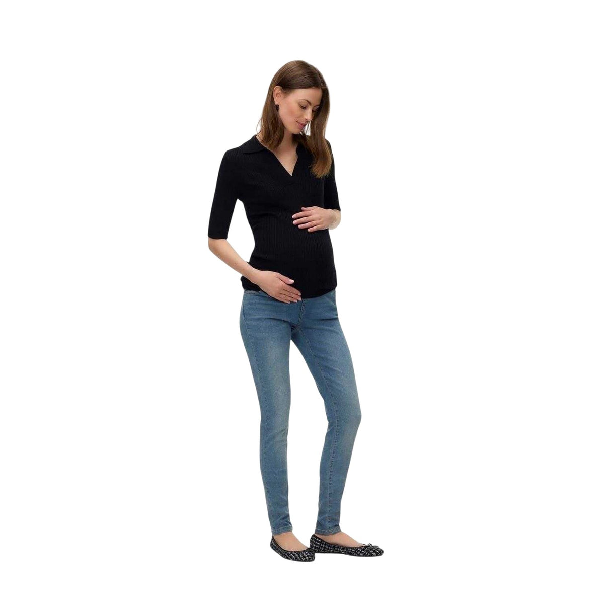Black - Back - Mamalicious Womens-Ladies V Neck Maternity 3-4 Sleeve Sweatshirt