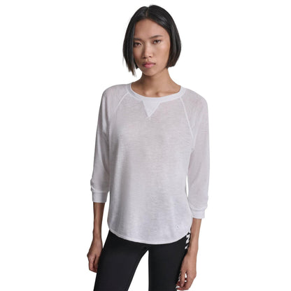 White - Front - DKNY Womens-Ladies Waffle Slim 3-4 Sleeve T-Shirt