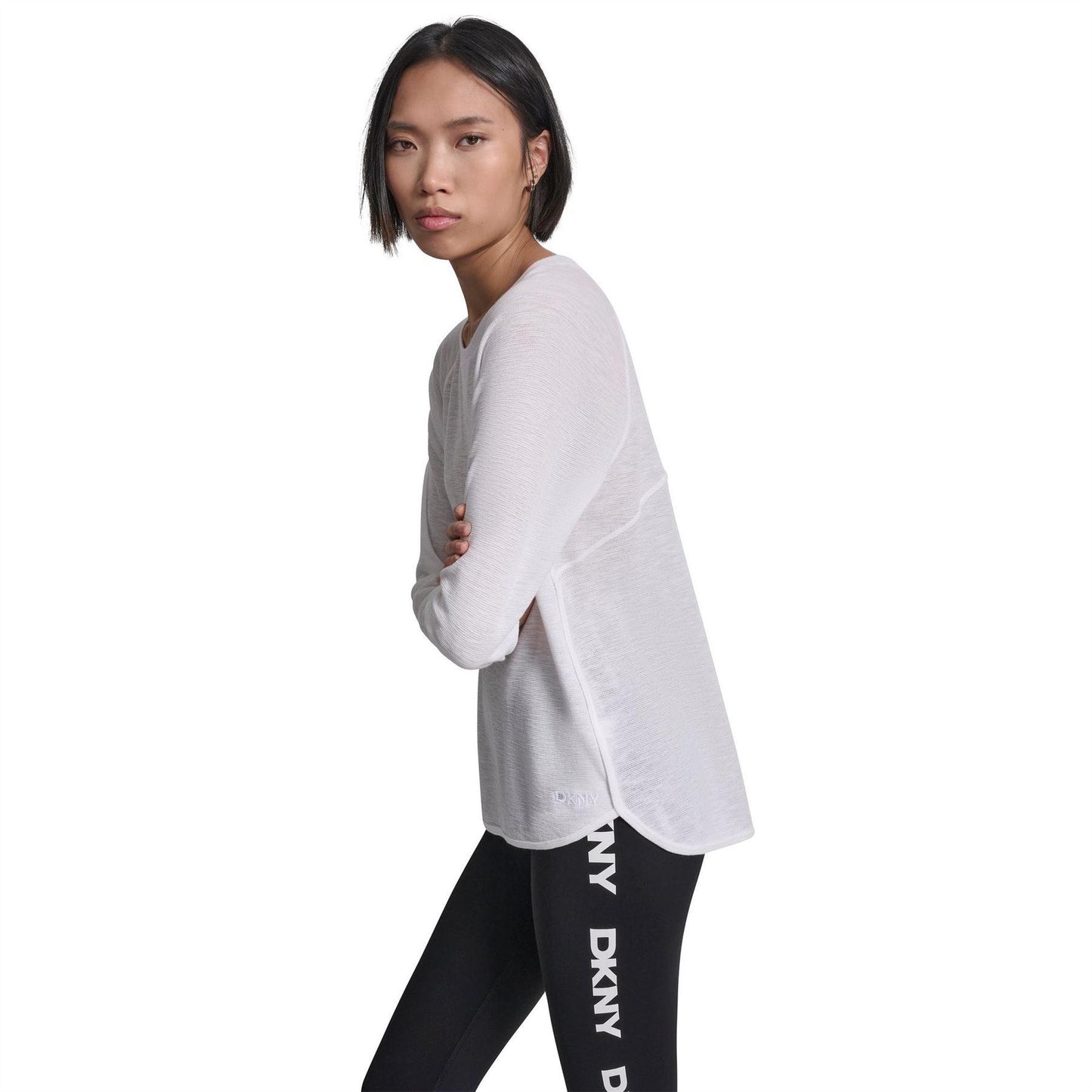 White - Back - DKNY Womens-Ladies Waffle Slim 3-4 Sleeve T-Shirt
