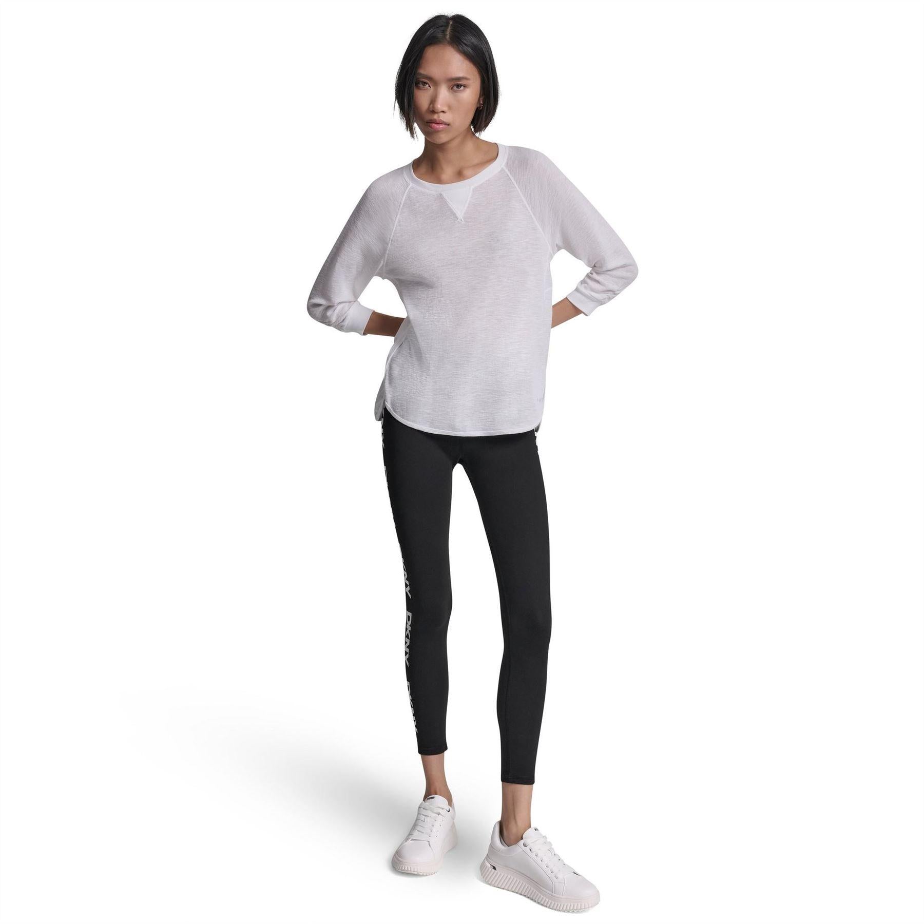 White - Lifestyle - DKNY Womens-Ladies Waffle Slim 3-4 Sleeve T-Shirt