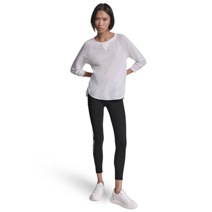 White - Lifestyle - DKNY Womens-Ladies Waffle Slim 3-4 Sleeve T-Shirt