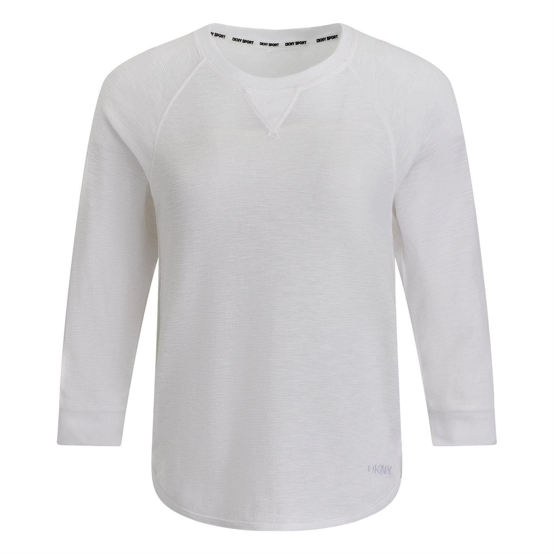 White - Pack Shot - DKNY Womens-Ladies Waffle Slim 3-4 Sleeve T-Shirt