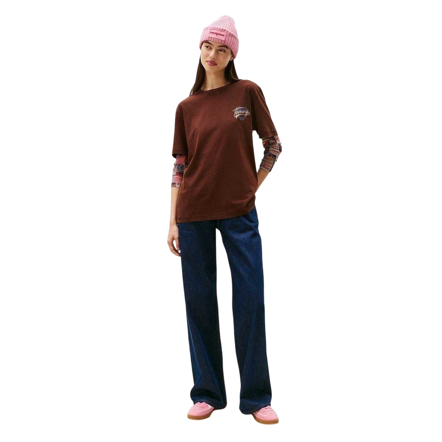 Brown - Side - Tommy Jeans Womens-Ladies Graphic Print Crew Neck T-Shirt