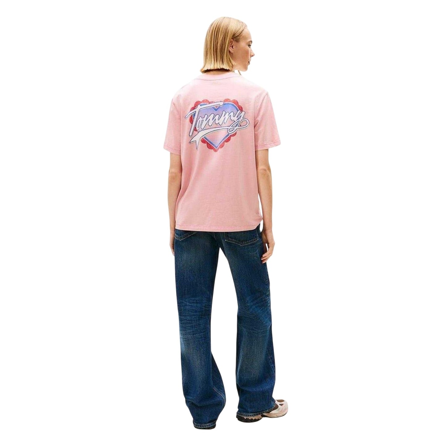 Pink - Back - Tommy Jeans Womens-Ladies Graphic Print Crew Neck T-Shirt