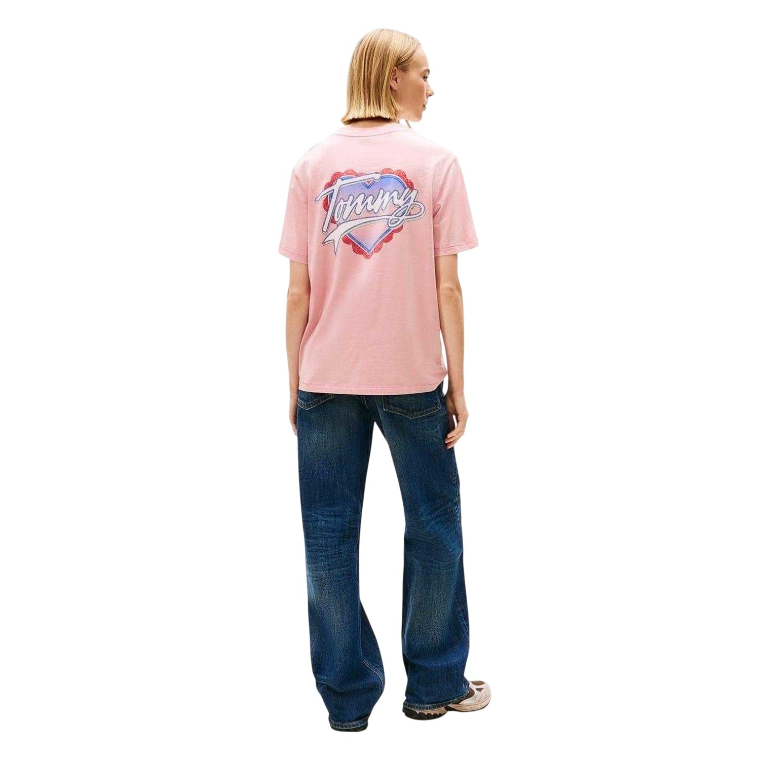 Pink - Back - Tommy Jeans Womens-Ladies Graphic Print Crew Neck T-Shirt