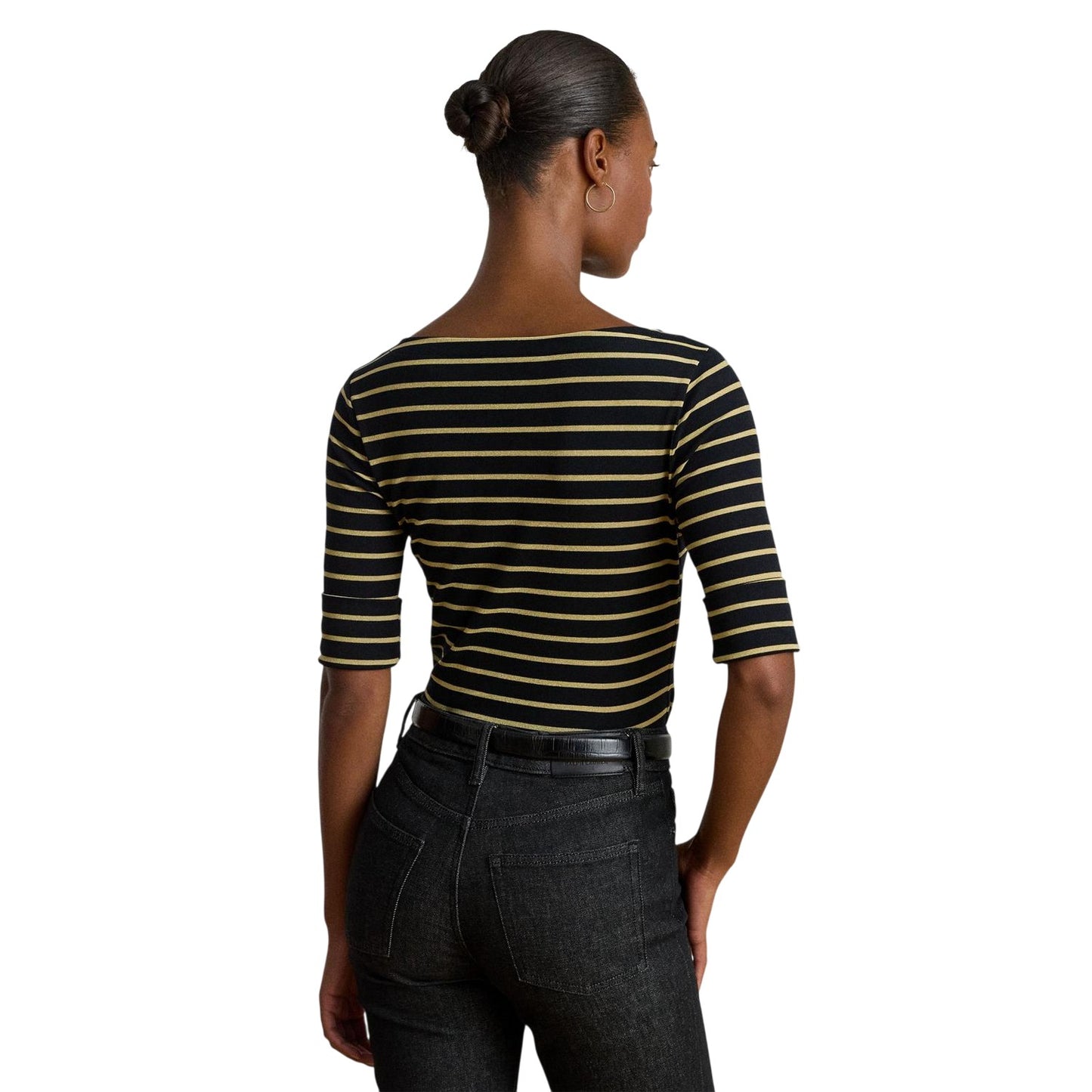 Black-Gold - Back - Ralph Lauren Womens-Ladies Judy Striped Tailored T-Shirt