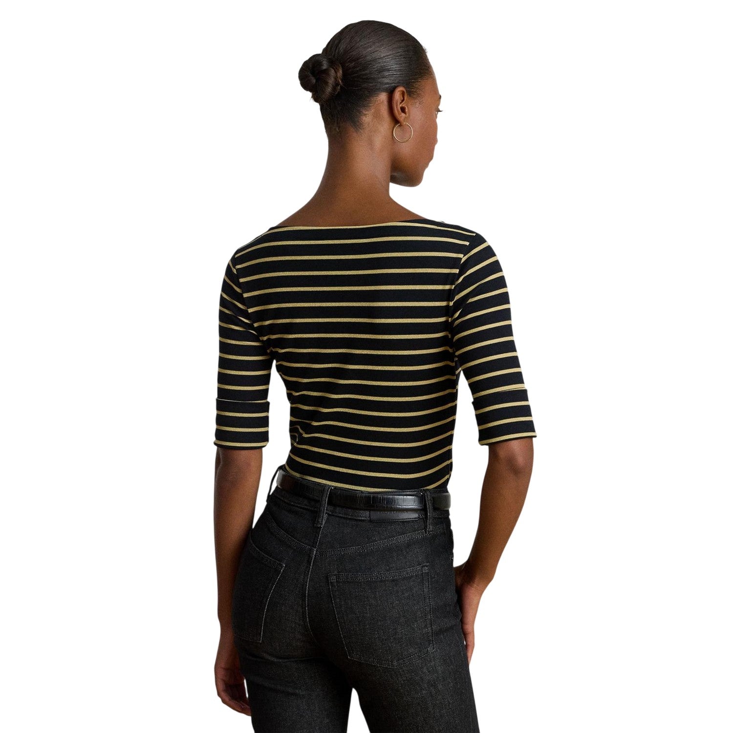 Black-Gold - Back - Ralph Lauren Womens-Ladies Judy Striped Tailored T-Shirt