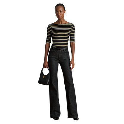 Black-Gold - Side - Ralph Lauren Womens-Ladies Judy Striped Tailored T-Shirt