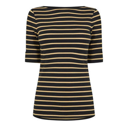 Black-Gold - Front - Ralph Lauren Womens-Ladies Judy Striped Tailored T-Shirt
