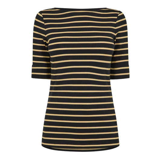 Black-Gold - Front - Ralph Lauren Womens-Ladies Judy Striped Tailored T-Shirt