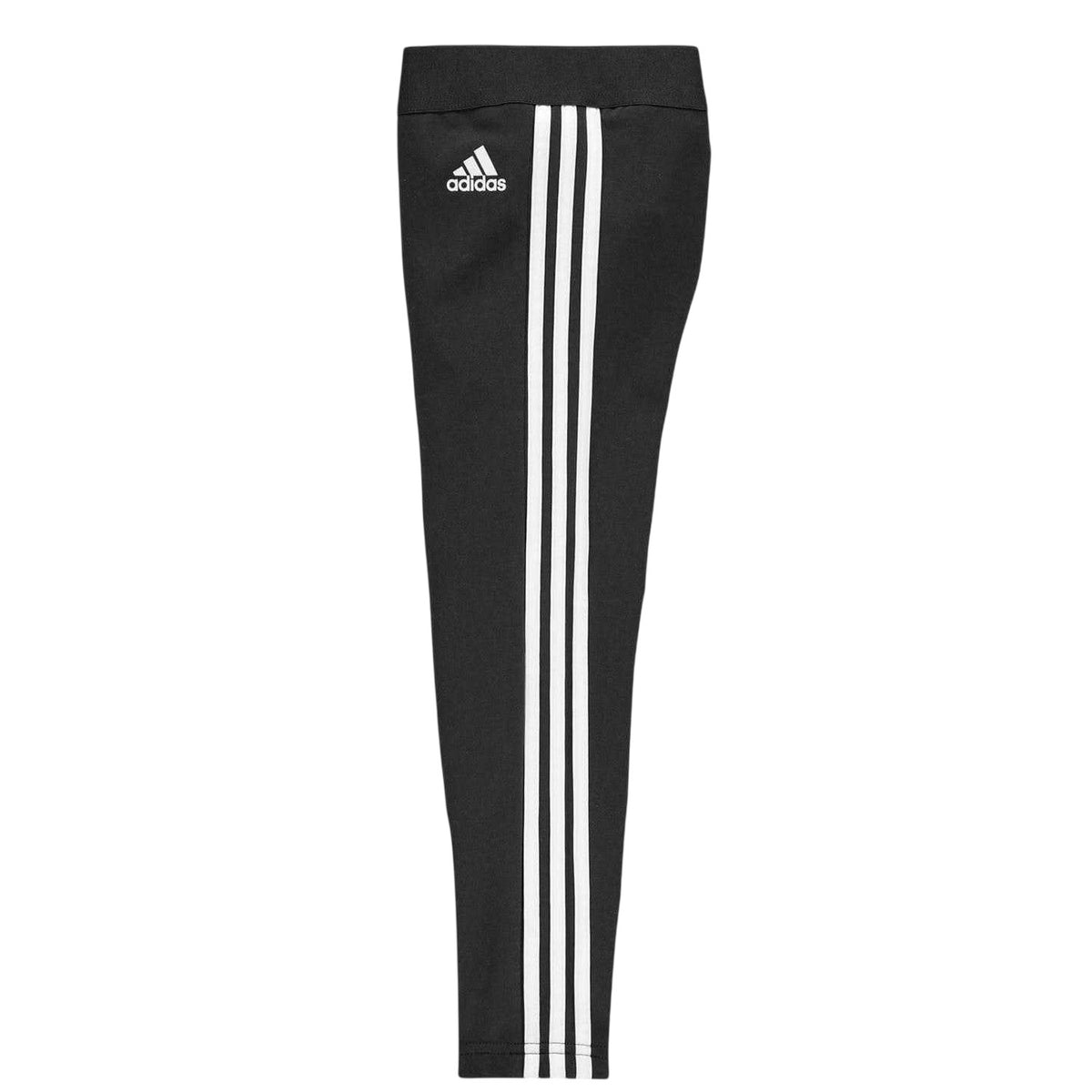 Black-White - Side - Adidas Childrens-Kids Cotton 3 Stripes Leggings