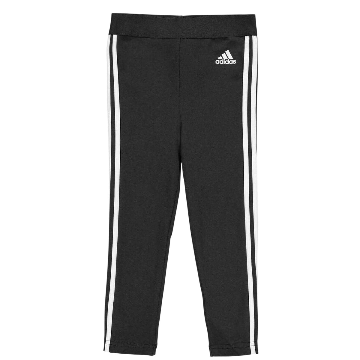 Black-White - Front - Adidas Childrens-Kids Cotton 3 Stripes Leggings