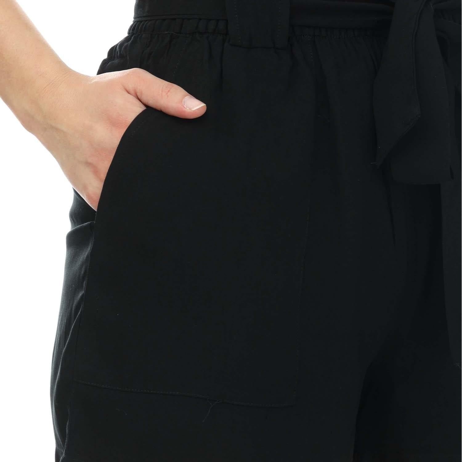 Black - Side - Only Womens-Ladies Nova Life Talia Front Tie Shorts