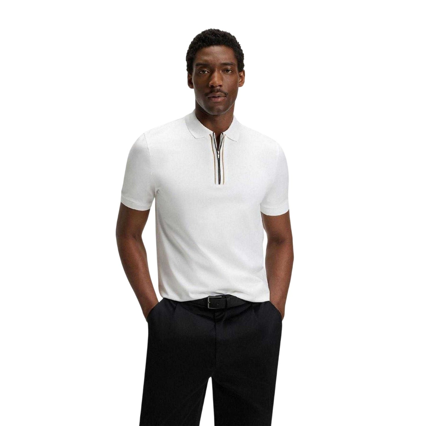 White - Front - Boss Mens Paras 65 Mercerised Cotton Polo Shirt