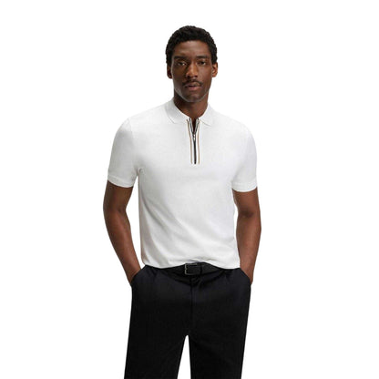 White - Front - Boss Mens Paras 65 Mercerised Cotton Polo Shirt