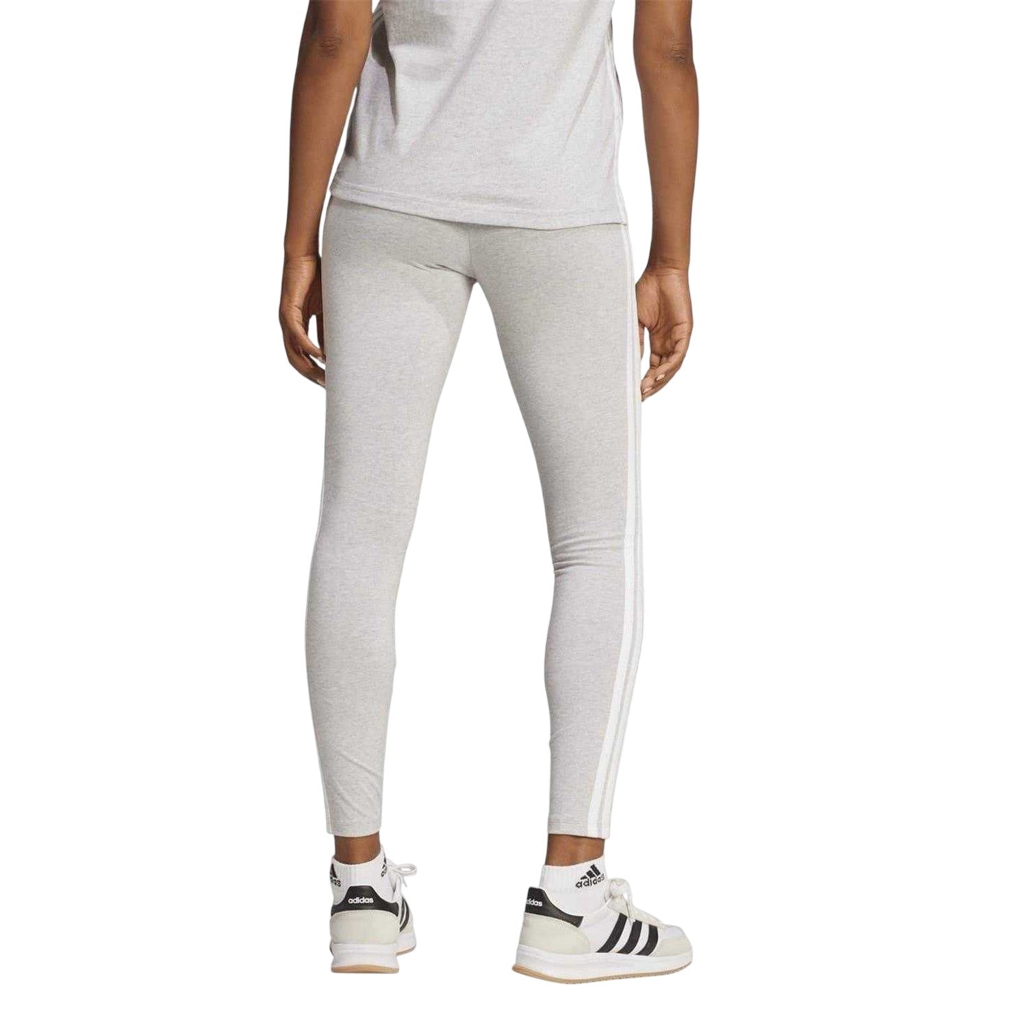 Medium Grey - Back - Adidas Womens-Ladies 3 Stripes Workout Leggings