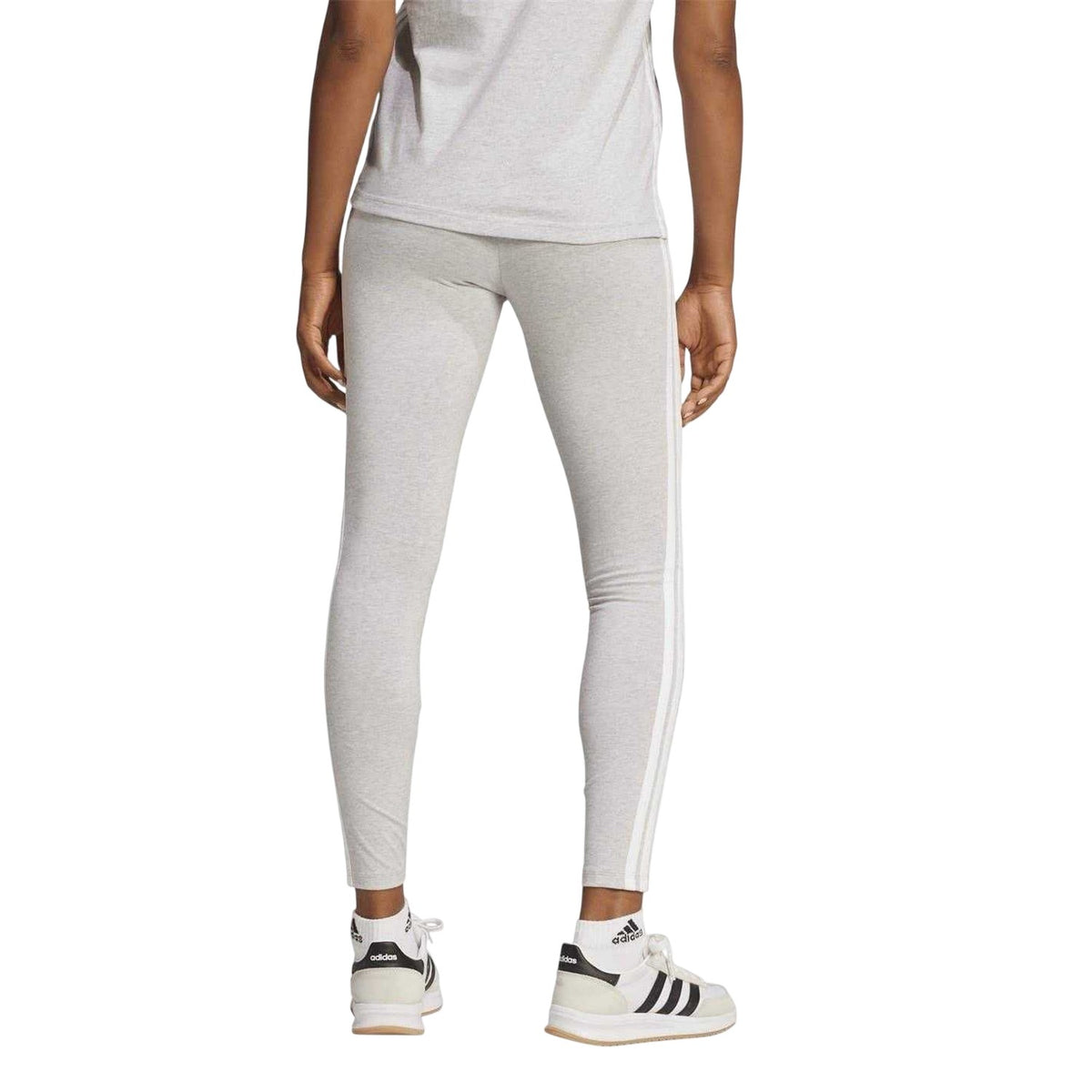 Medium Grey - Back - Adidas Womens-Ladies 3 Stripes Workout Leggings