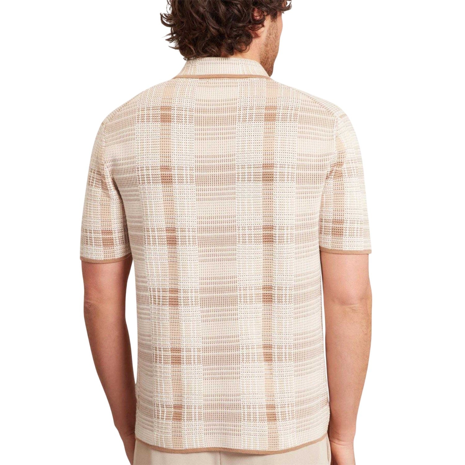 Taupe - Back - Ted Baker Mens Checked Polo Shirt
