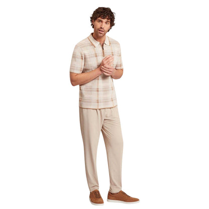 Taupe - Side - Ted Baker Mens Checked Polo Shirt