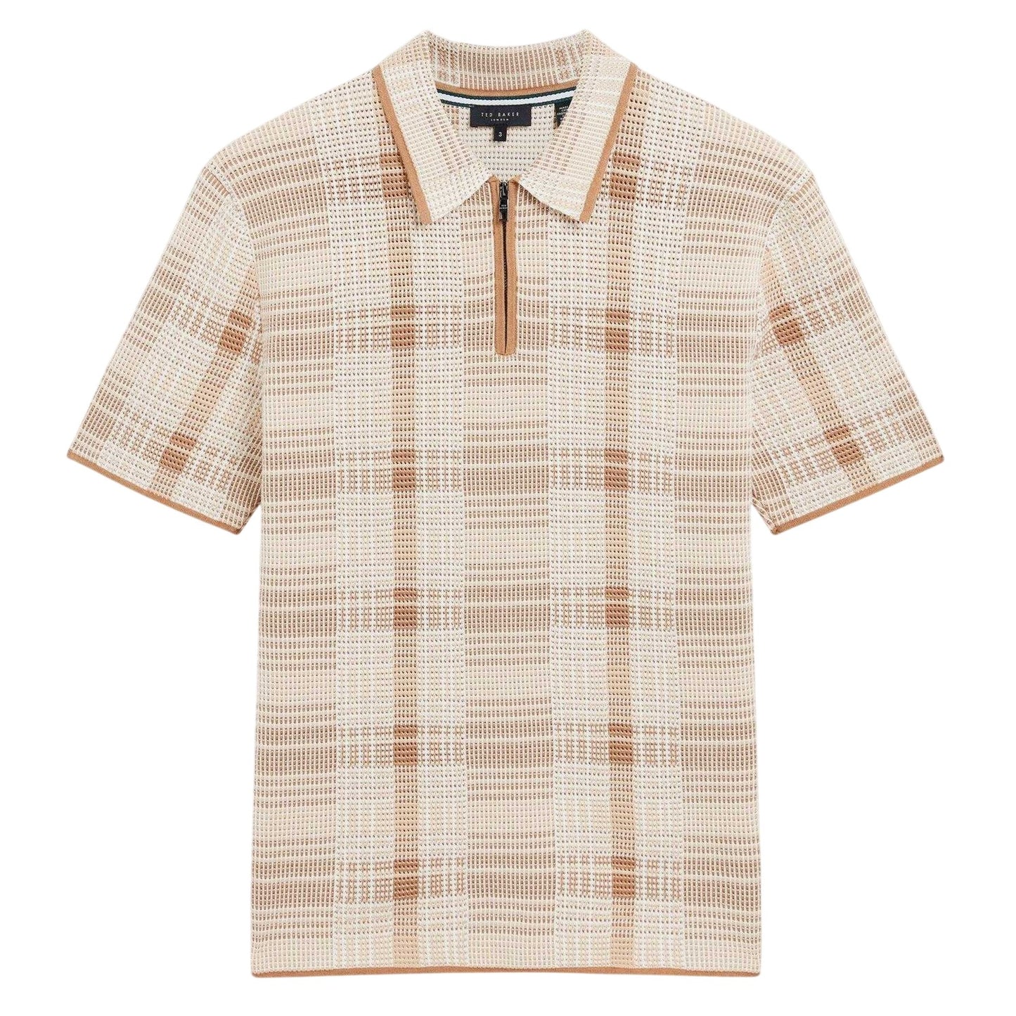 Taupe - Front - Ted Baker Mens Checked Polo Shirt