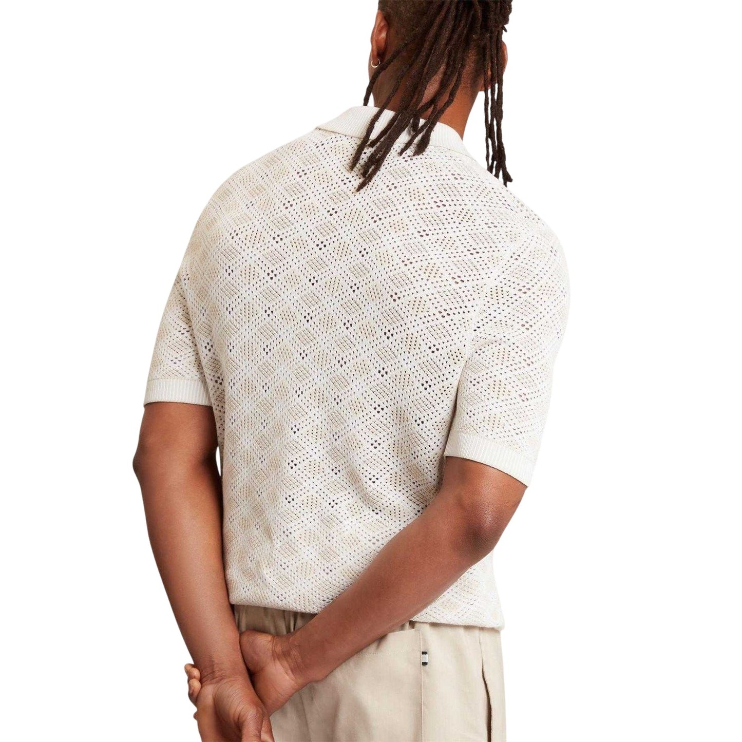 Ecru - Back - Ted Baker Mens Geometric Polo Shirt
