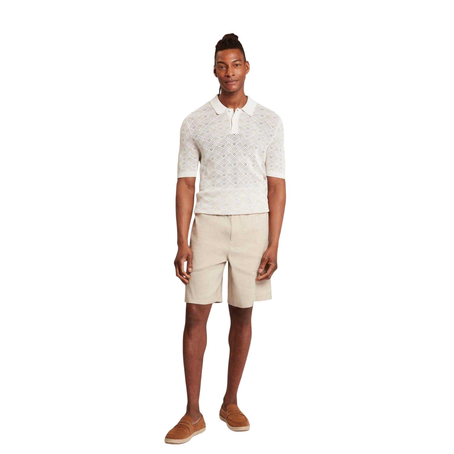 Ecru - Side - Ted Baker Mens Geometric Polo Shirt