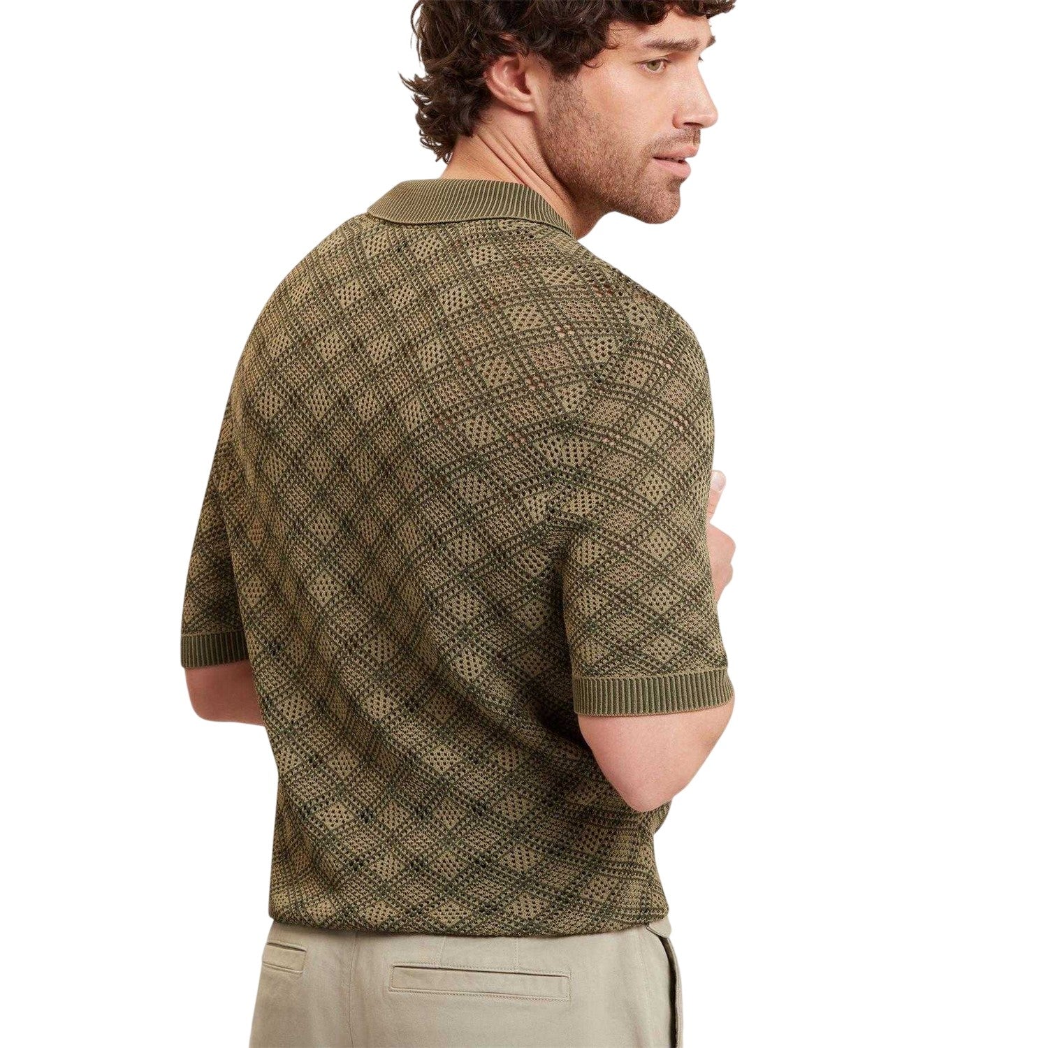 Khaki - Back - Ted Baker Mens Geometric Polo Shirt