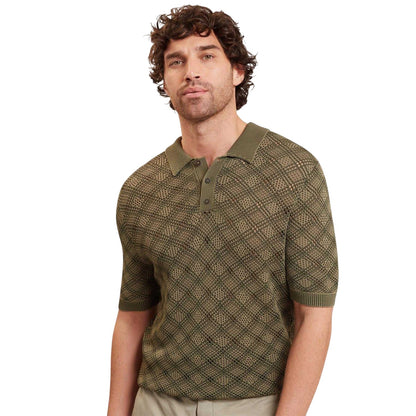 Khaki - Side - Ted Baker Mens Geometric Polo Shirt