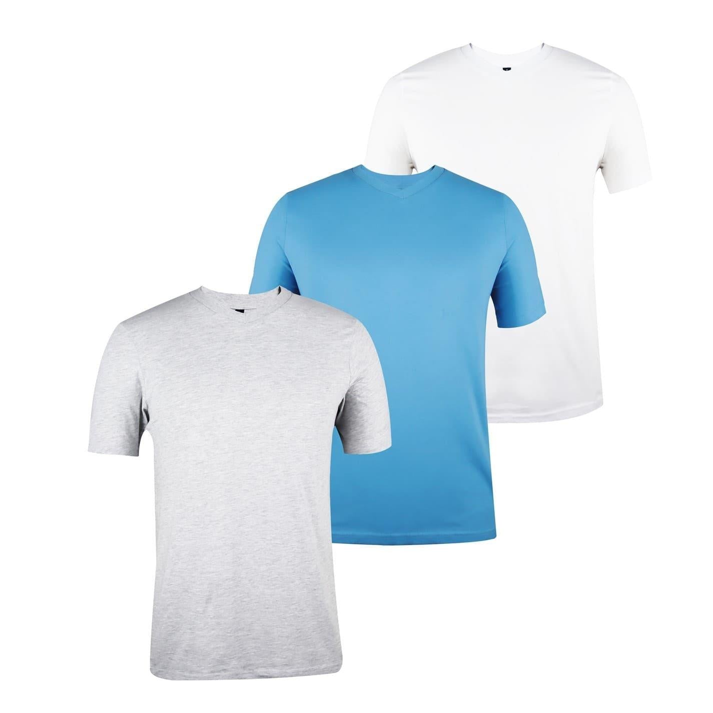 White-Aqua-Grey Marl - Front - Donnay Mens Cotton Blend T-Shirt (Pack of 3)