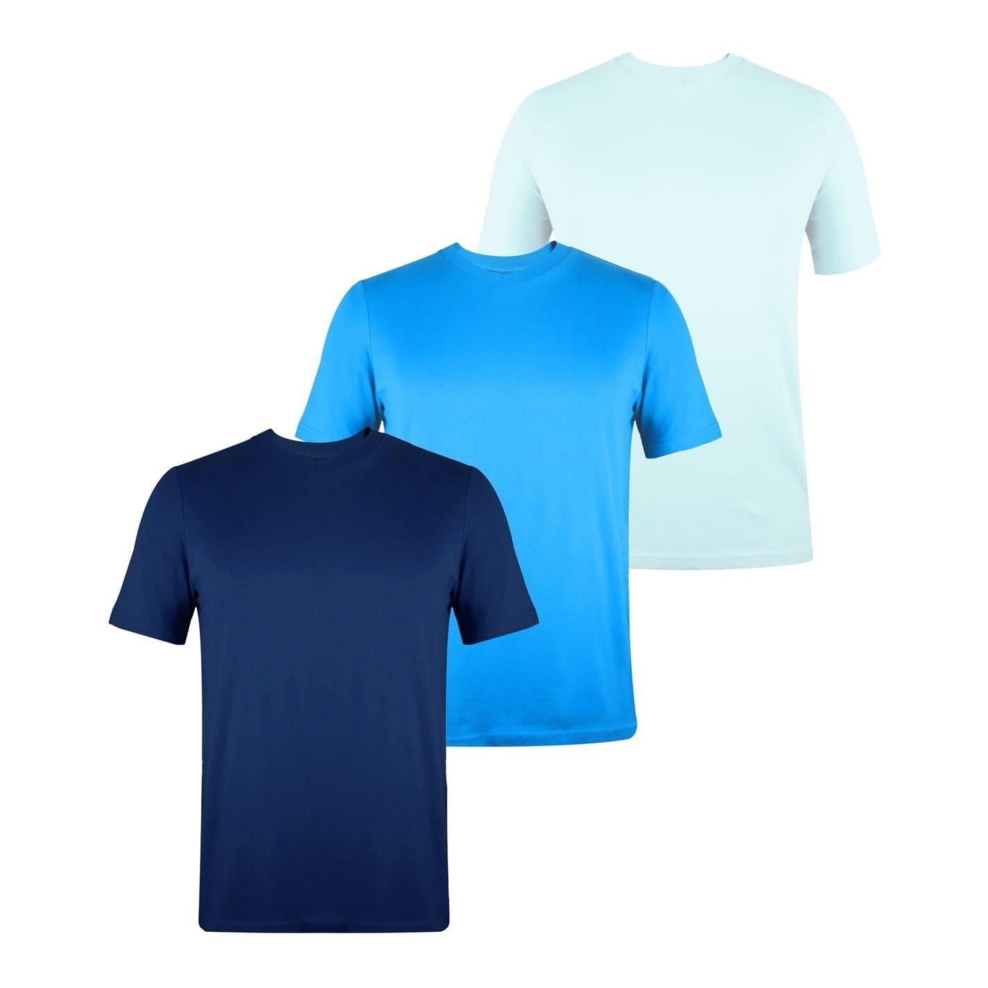 Light Blue-Blue-Dark Blue - Front - Donnay Mens Cotton Blend T-Shirt (Pack of 3)