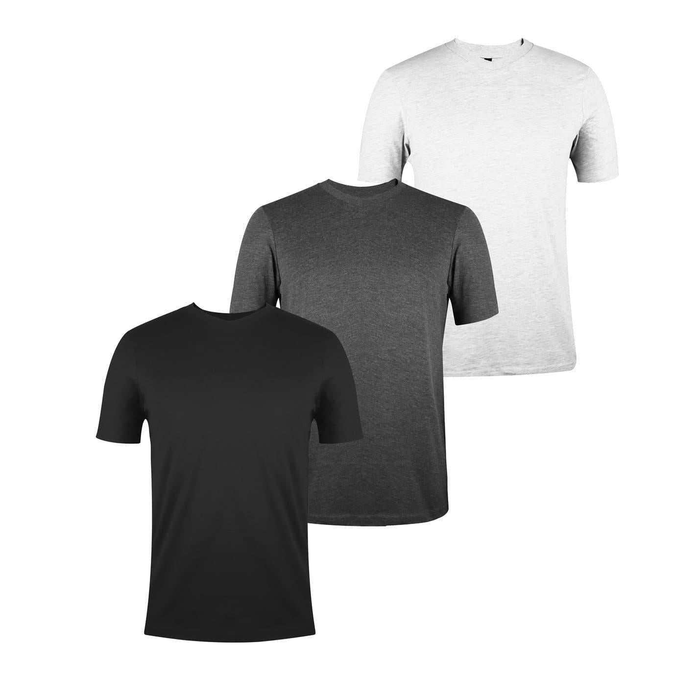 Grey Marl-Charcoal Marl-Black - Front - Donnay Mens Cotton Blend T-Shirt (Pack of 3)