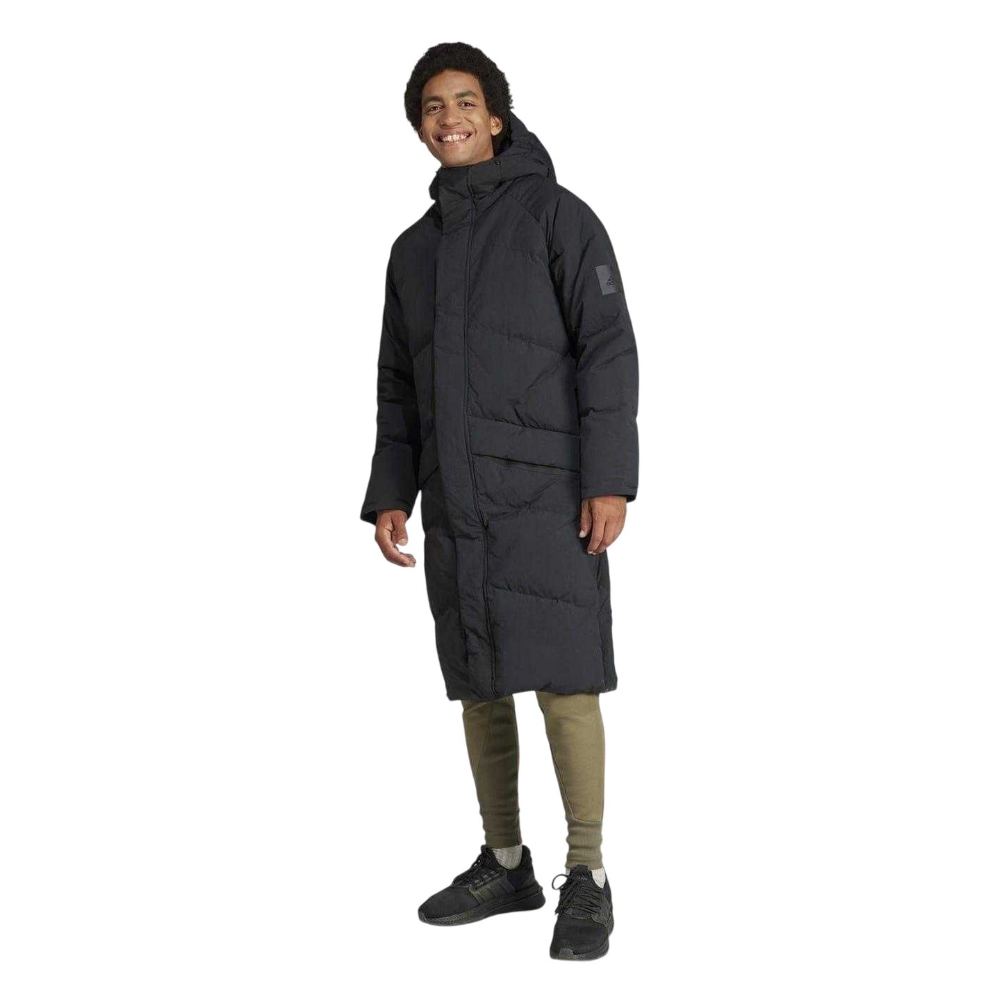 Black - Side - Adidas Mens Down Filled Longline Puffer Jacket
