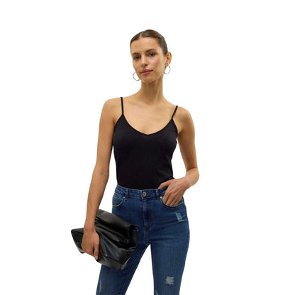 Black - Side - Vero Moda Womens-Ladies Cotton Blend Vest Top