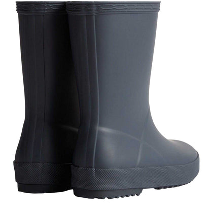 Navy - Back - Hunter Childrens-Kids Flatform Wellington Boots