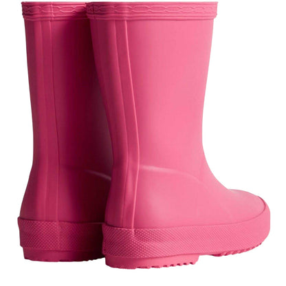 Pink - Back - Hunter Childrens-Kids Flatform Wellington Boots