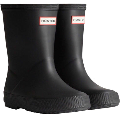 Black - Front - Hunter Childrens-Kids Flatform Wellington Boots