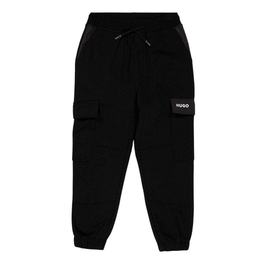 Black - Front - Hugo Childrens-Kids Patch Flap Pocket Regular Jogging Bottoms