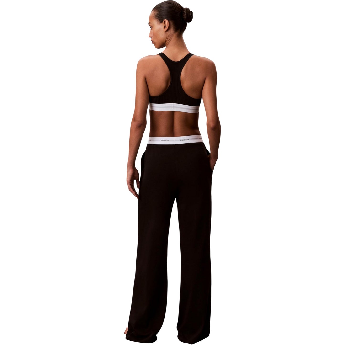 Black - Back - Calvin Klein Womens-Ladies Jersey Open Hem Jogging Bottoms