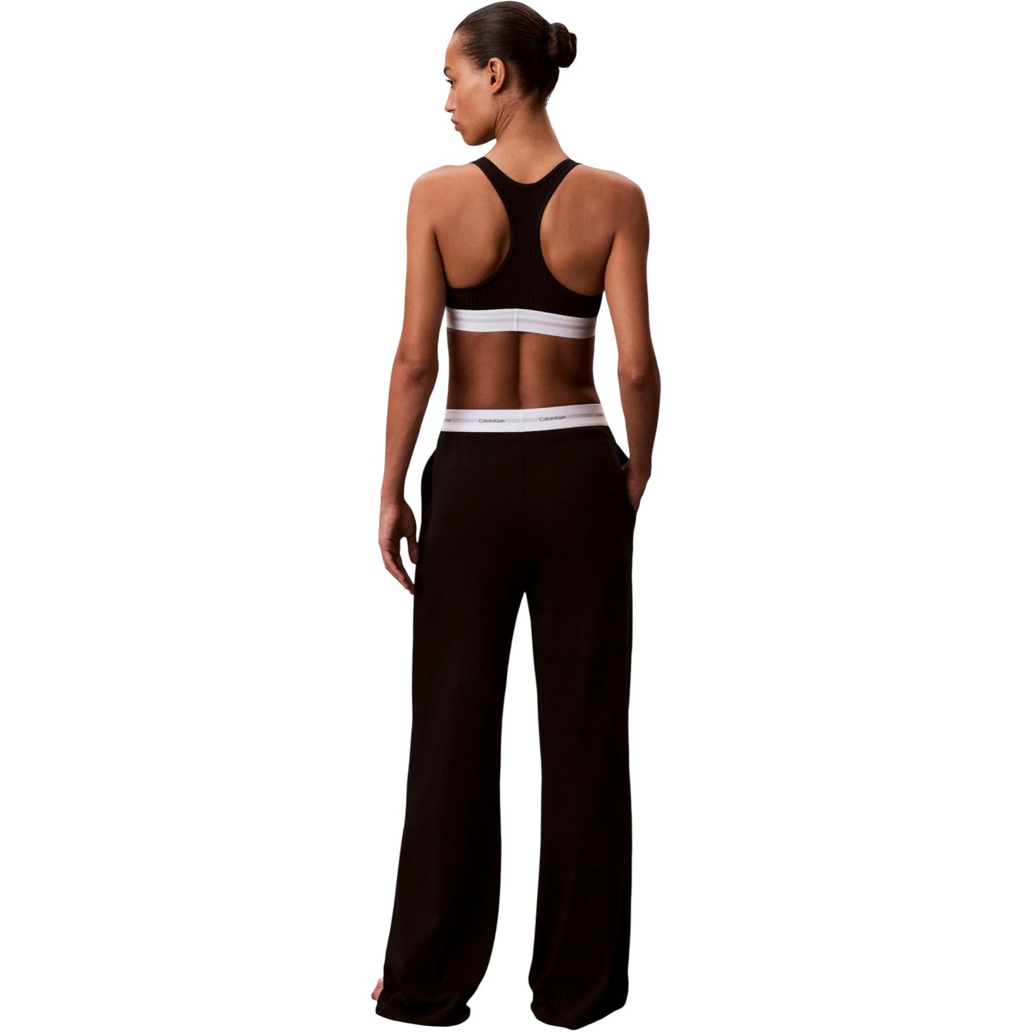 Black - Back - Calvin Klein Womens-Ladies Jersey Open Hem Jogging Bottoms