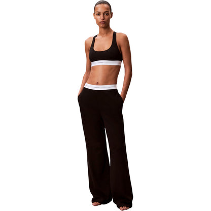 Black - Side - Calvin Klein Womens-Ladies Jersey Open Hem Jogging Bottoms
