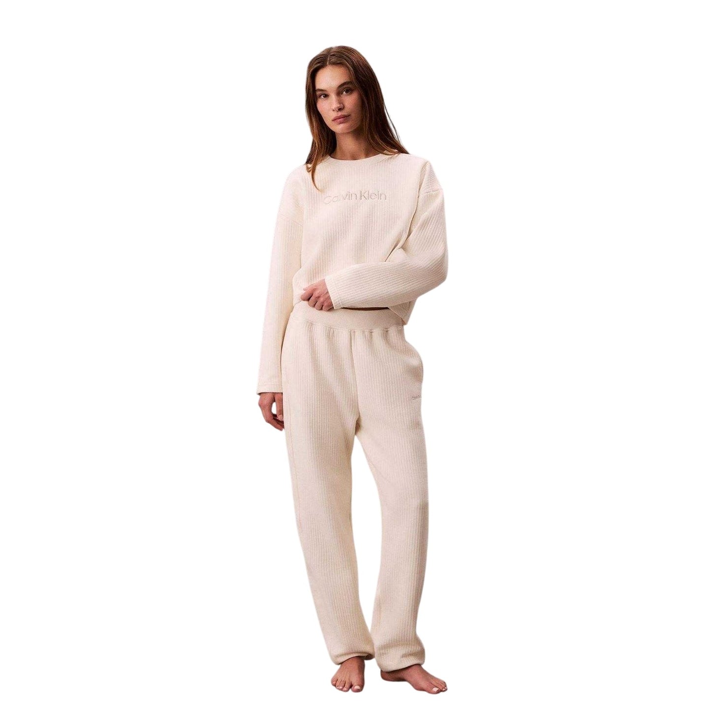 Ivory - Front - Calvin Klein Womens-Ladies Quilted Jogging Bottoms