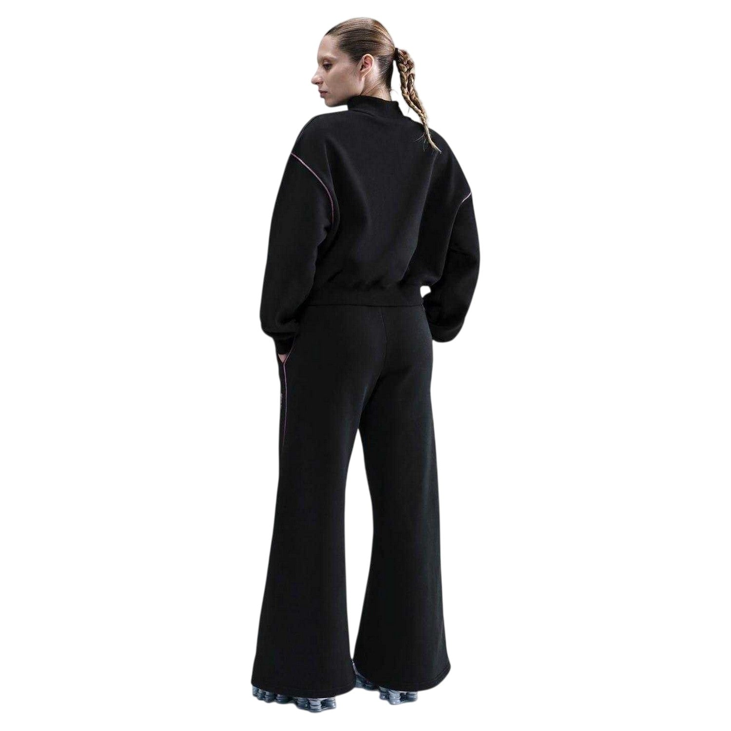 Black-Pink - Back - Nike Womens-Ladies Logo Outline Wide Leg Tracksuit Bottoms