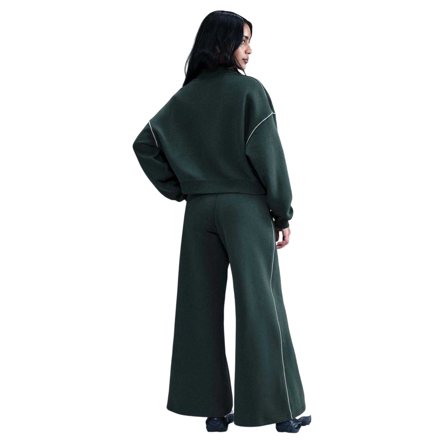 Seaweed - Back - Nike Womens-Ladies Logo Outline Wide Leg Tracksuit Bottoms