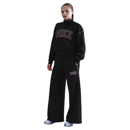 Black-Pink - Front - Nike Womens-Ladies Logo Outline Wide Leg Tracksuit Bottoms